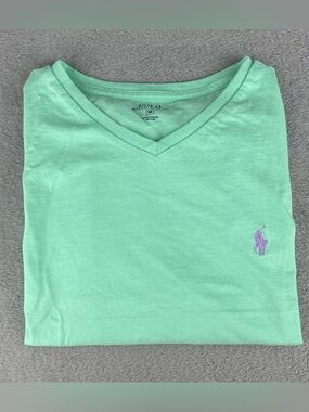 Polo by Ralph Lauren Kids Mint Green V-Neck Shirt with Purple Pony
